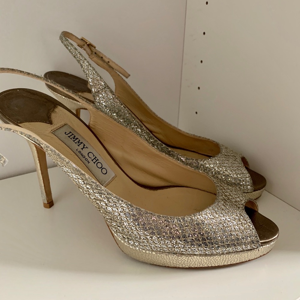 Jimmy Choo Linda Metallic Glitter Platform Sandal